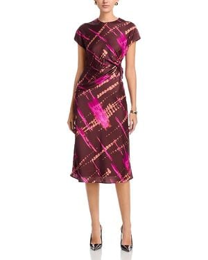 AREA STARS Avery Draped Printed Satin Dress - Red