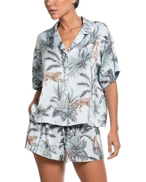 MIDNIGHT BAKERY Stretch Satin Short Sleeve Pajama Set - Blue