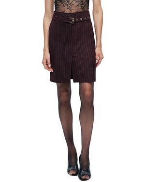 Nocturne Pinstripe Belted Pencil Skirt - Red