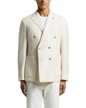 Peserico Regular Fit Six Button Double Breasted Wool, Silk, & Linen Blazer - White