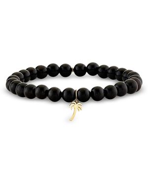 Sydney Evan 14K Palm Tree Charm Ebony Beaded Bracelet - Black