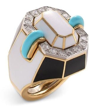 David Webb Platinum & 18K Manhattan Minimalism Diamond, & Enamel Statement Ring - Metallic