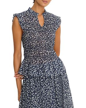 NIC+ZOE Smocked Leopard Sketch Top - Blue
