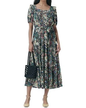 Ghost Georgia Tiered Floral Midi Dress - Green
