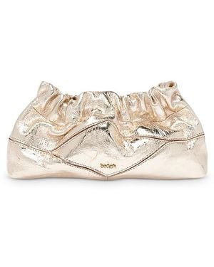 Ba&sh Ruched Metallic Leather Clutch - Natural