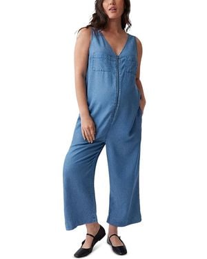 Ingrid & Isabel Maternity Zip Front Cropped Wide Leg Jumpsuit - Blue