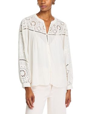 Velvet By Graham & Spencer Libby Open Embroidery Top - White