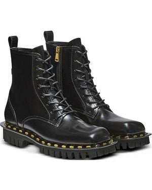 Balmain Glazed Leather Army Boots - Black