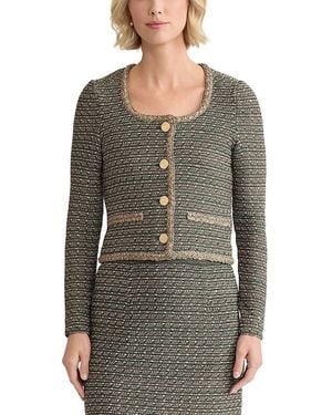 Misook Heritage Lurex Braided Trim Tweed Knit Jacket - Gray