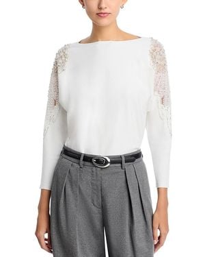 Sioni Illusion Lace Dolman Sleeve Sweater - White