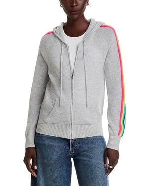 Aqua Cashmere Athletic Stripe Zip Hoodie - Gray