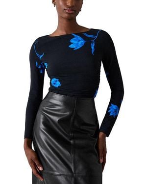 Whistles Floral Jersey Side Ruched Top - Blue