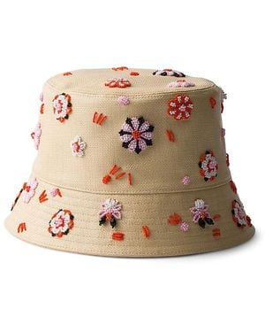 Prada Embroidered Canvas Bucket Hat - Natural