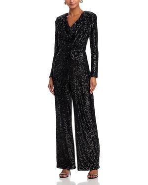 Eliza J Long Sleeve Sequin Jumpsuit - Black