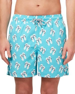 Tom & Teddy Flip Flop Print 6 Swim Trunks - Blue