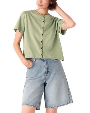 Whistles Round Neck Button Up Tee - Green