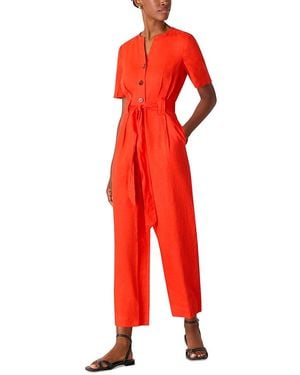 Whistles Fiona Linen Button Front Jumpsuit - Red