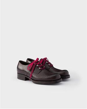 Prada Antiqued Leather Lace-Up Shoes - White