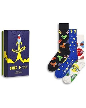 Happy Socks Elton John Printed Socks, Set Of 3 - Blue