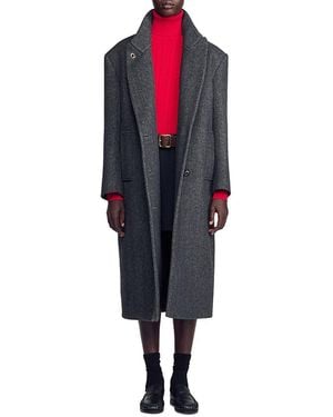 Sandro Bradford Herringbone Wool Blend Coat - Blue