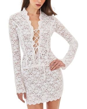 Miss Circle Prynn Brushed Lace Front-Tie Top - White