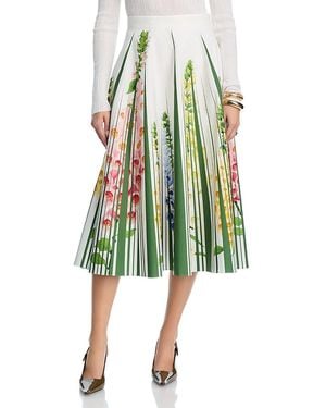 Oscar de la Renta Foxgloves Pleated A Line Skirt - Green