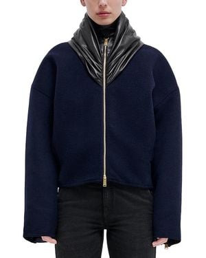 DARKPARK Cashmere Wool Leather Fold Collar Bomber Jacket - Blue