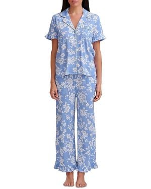 Splendid Short Sleeve Notch Collar Pajama Set - Blue