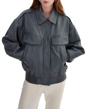Lamarque Trevanna Leather Bomber Jacket - Gray