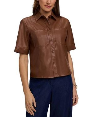 Foxcroft Demi Faux Leather Short Sleeve Shirt - Blue