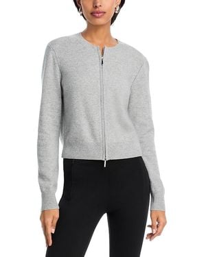 Aqua 100% Cashmere Full Zip Crewneck Cardigan - Gray