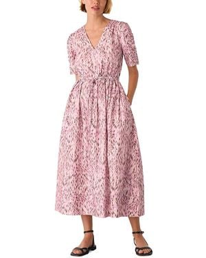 Whistles Leopard Print Cotton Midi Dress - Pink