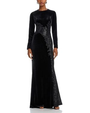 Teri Jon Sequined Inset Velvet Gown - Black