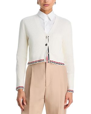 Thom Browne Pointelle Ribbed Cardigan - White