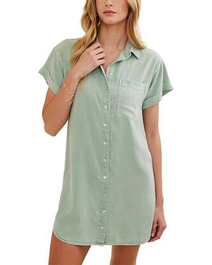 Bella Dahl Roll Sleeve Pocket Shirt Dress - Green