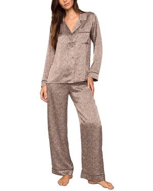 Eberjey Inez Printed Washable Silk Long Pajama Set - Natural