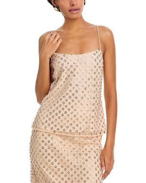 MILLY Rylan Sequin Embroidered Netting Tank Top - Natural