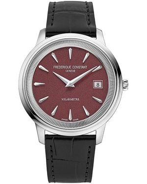 Frederique Constant Solarmetre Moneta Leather Strap Watch, 39Mm - Gray