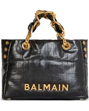 Balmain 1945 Soft Cabas Small-Pb Embellished Crinkle Leather Handbag - Black