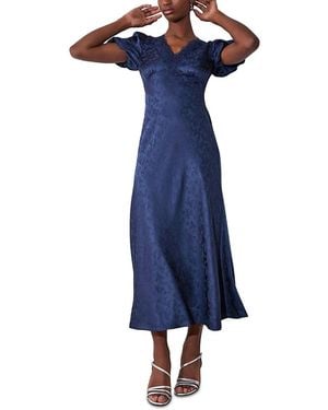 Whistles Jacquard V Neck Midi Dress - Blue