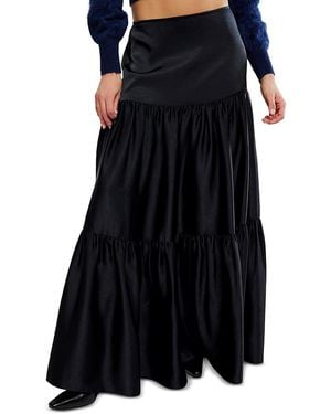 Free People Juliette Tiered Satin Maxi Skirt - Black