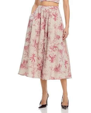 L'Agence Seina Button Front Linen Midi Skirt - Pink