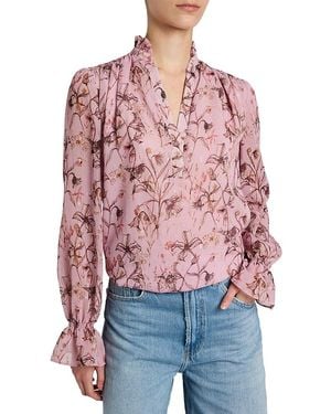 Santorelli Chelsea Long Sleeve Ruffle Neck Blouse - Red