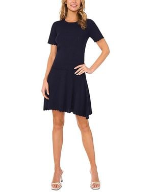 Ted Baker Short Sleeve Crewneck Keyhole Back Top With Pointelle And Rib - Blue
