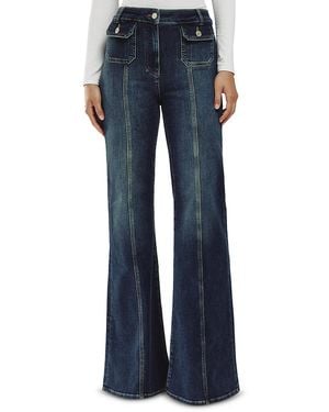 Reiss Glora Button Detail High Rise Flare Jeans - Blue