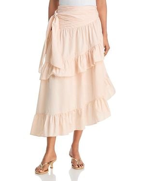 Aqua Asymmetric Ruffle Trim Skirt - Pink