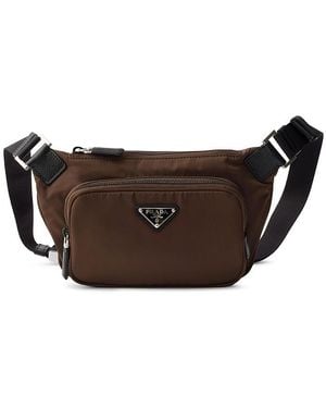 Prada Re-Nylon And Saffiano Leather Shoulder Bag - Brown