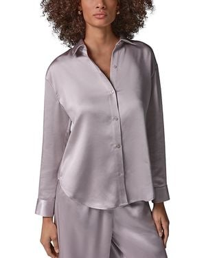 Donna Karan Weekend Satin Button Front Blouse - Purple
