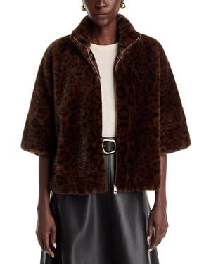 Tahari Faux Fur Three Quarter Sleeve Jacket - Brown
