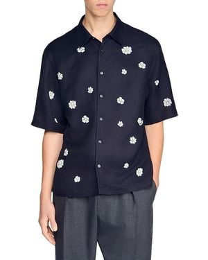 Sandro Loose Velvet Flowers Floral Shirt - Blue